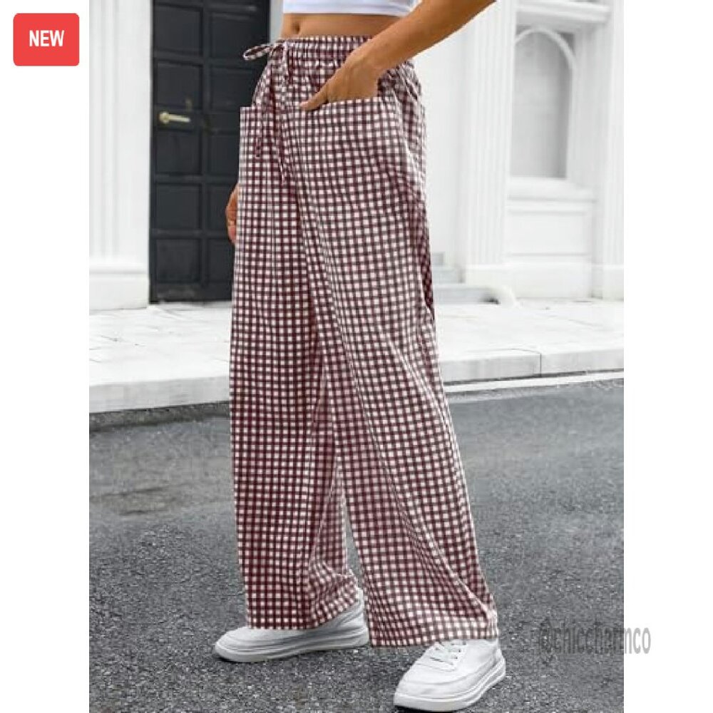 Wide Leg Lounge Pants with Pockets Drawstring Waist 100% Rayon - Picture 5 of 8